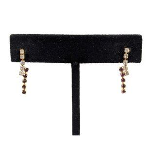 Vintage Purple Clear Rhinestone Chain Drop Tennis Pierced Earrings Evening Glam